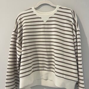 SPANX Women's Striped Sweatshirt - Brown and White